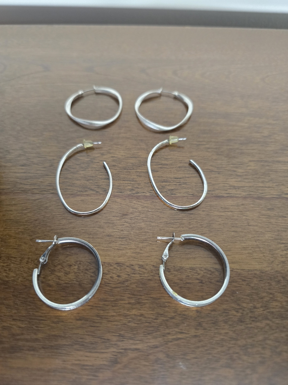 Classic Sterling-Color Hoop Earring Trio - Polished Silver Tone